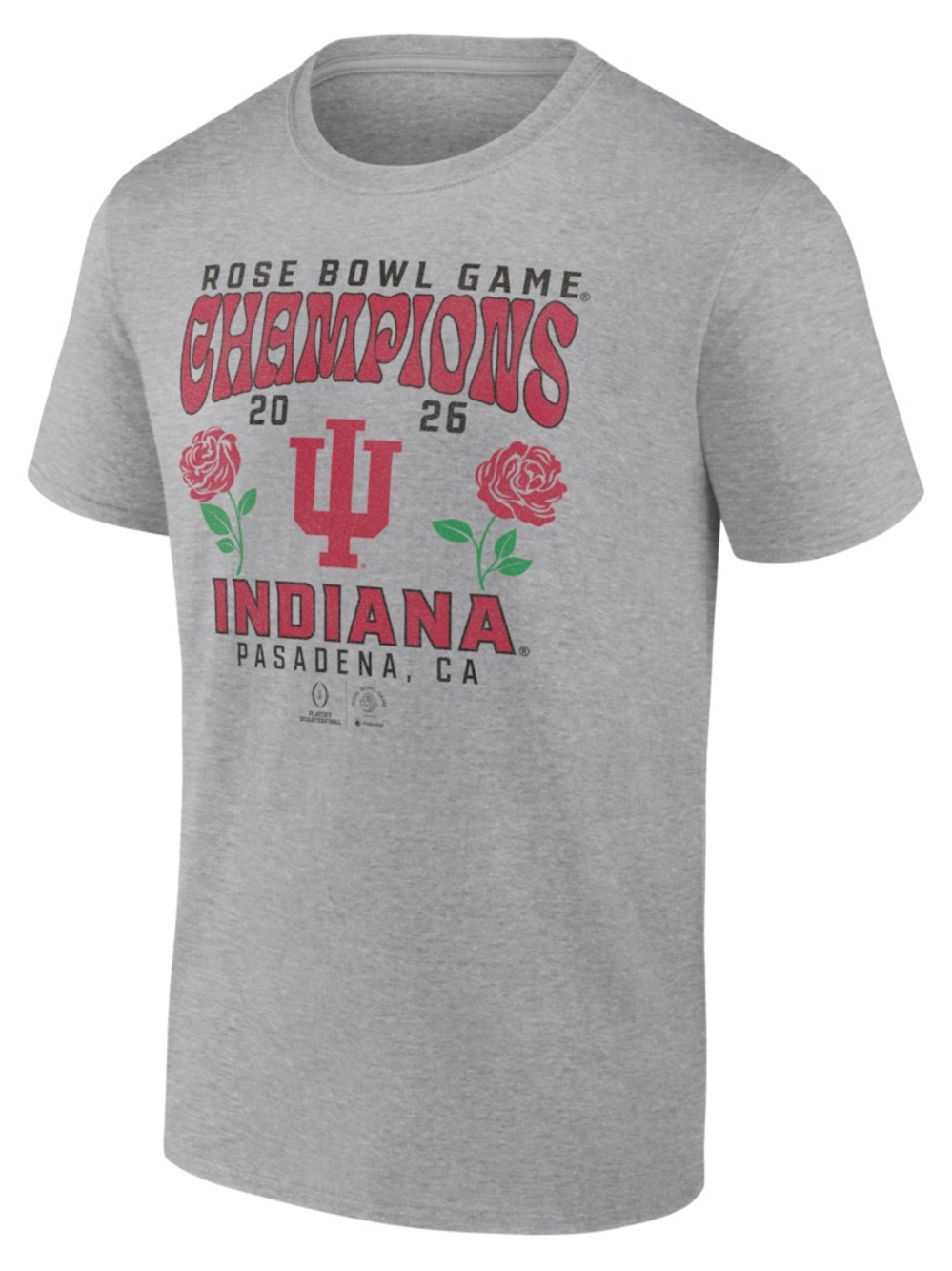 Fanatics Indiana Rose Bowl Champions Gray T-Shirt with Red and Green Accents